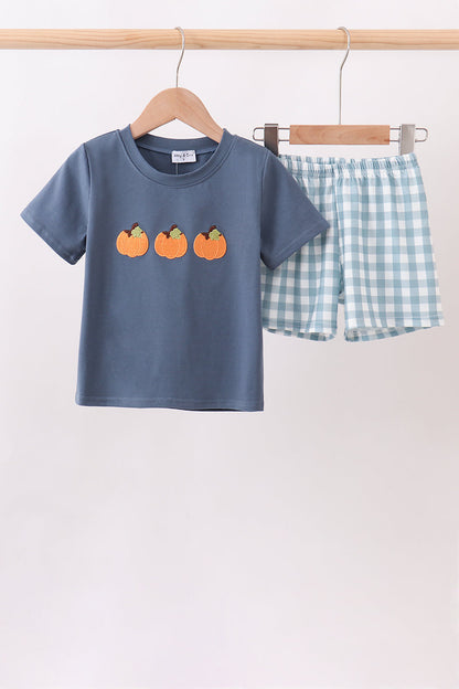 Dusty blue Pumpkin Applique Shorts Set