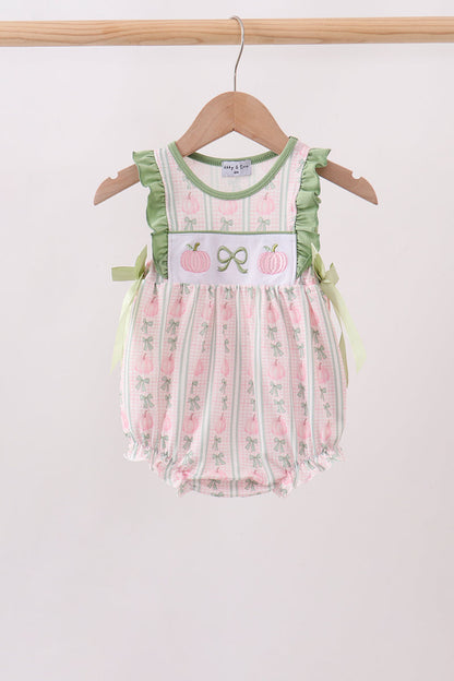 Sage Pumpkin Bow Embroidery Ruffle Bubble
