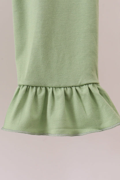 Sage Pumpkin Bow Embroidery Ruffle Pants Set