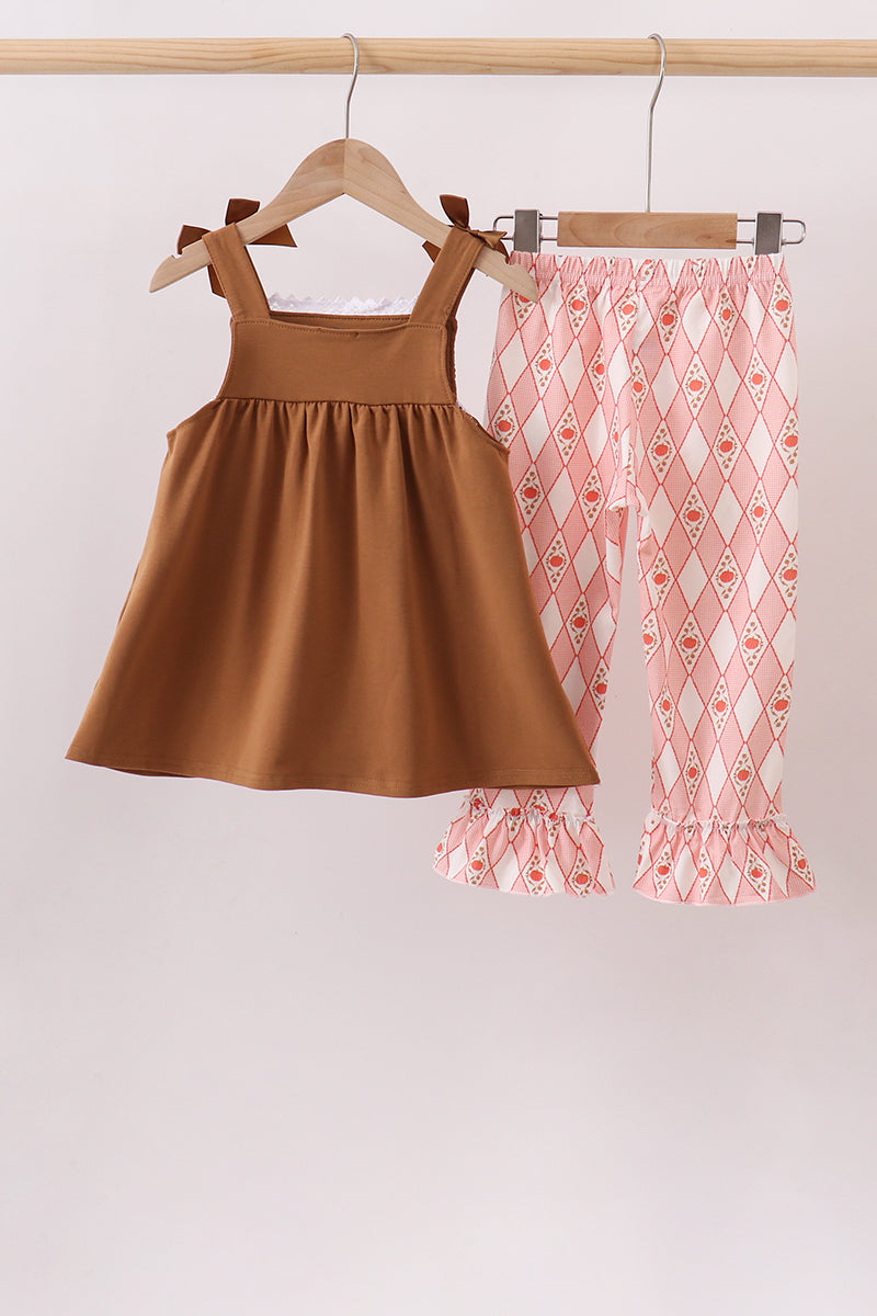Brown Pumpkin Smocked Lace Set