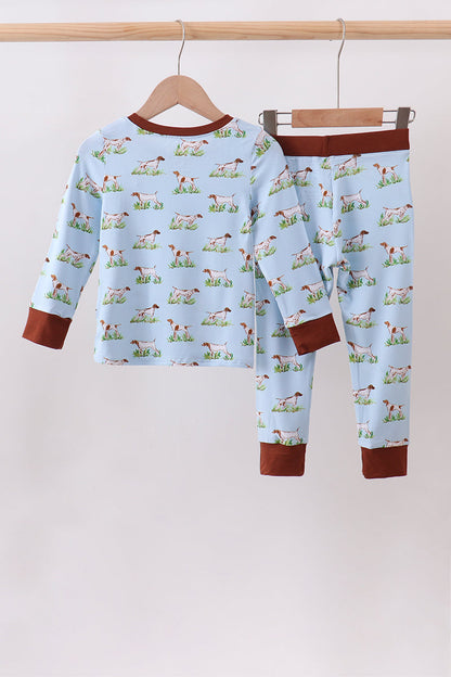 Blue puppy hunting bamboo pajama set