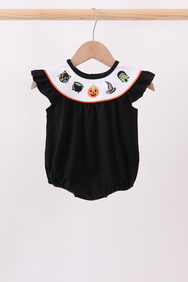Black Pumpkin cat Embroidery Ruffle Bubble