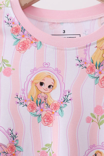 Pink princess stripe bamboo pajama set