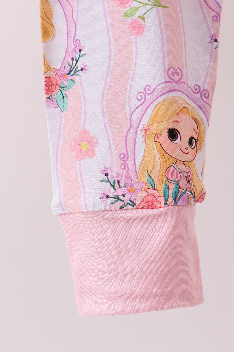 Pink princess stripe bamboo pajama set