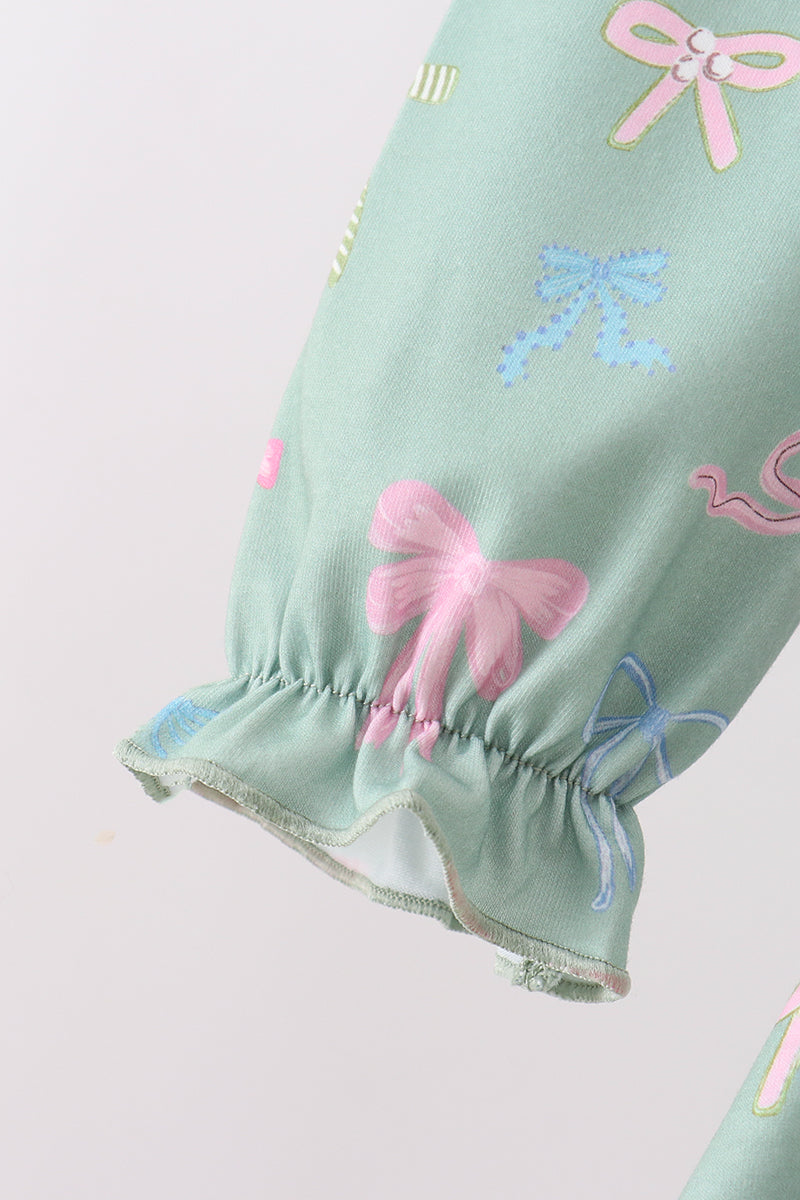 Sage Bow Ruffle Pants Set