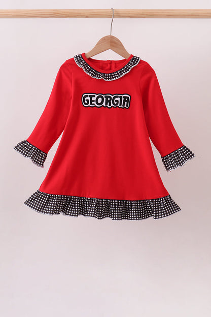 Red Georgia Embroidery Ruffle Dress