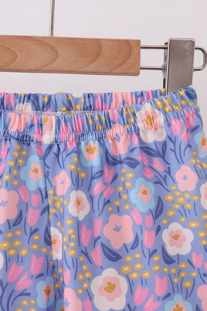 Purple Floral Ruffle Shorts Set