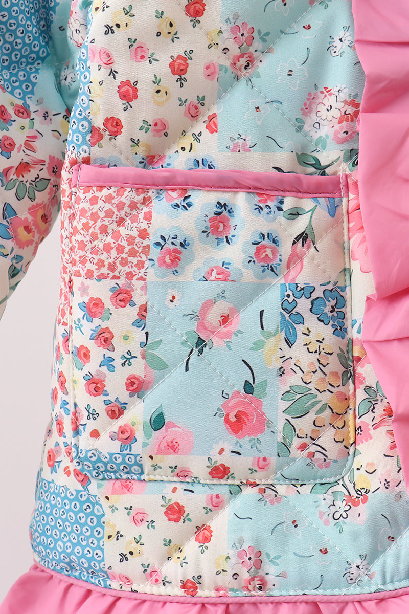 Pink Patchwork Floral Ruffle Jacket