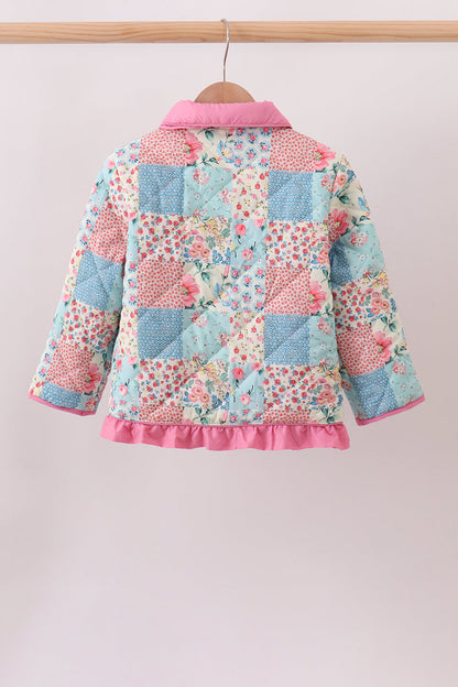 Pink Patchwork Floral Ruffle Jacket