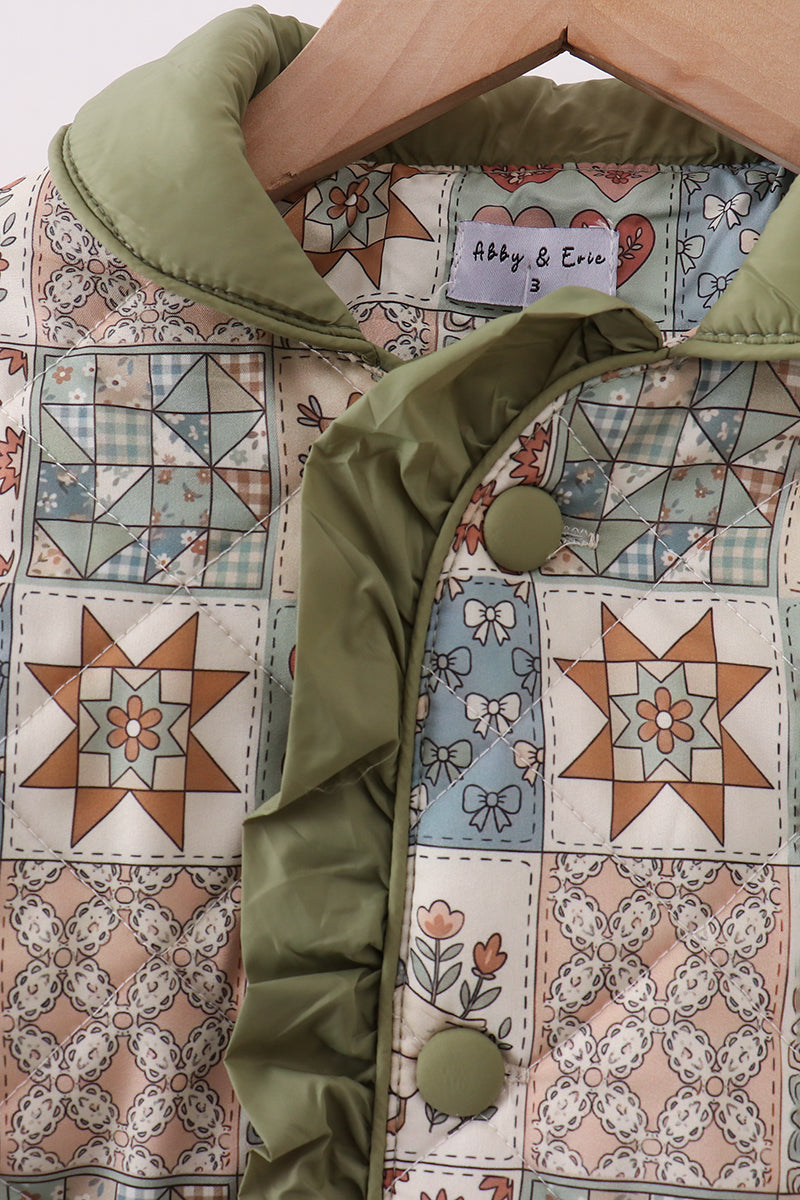 Green Patchwork Floral Ruffle Jacket