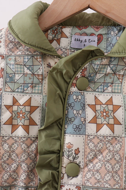 Green Patchwork Floral Ruffle Jacket