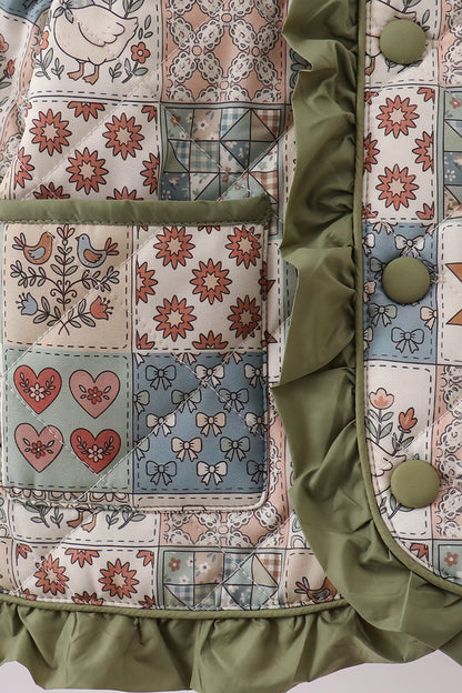 Green Patchwork Floral Ruffle Jacket