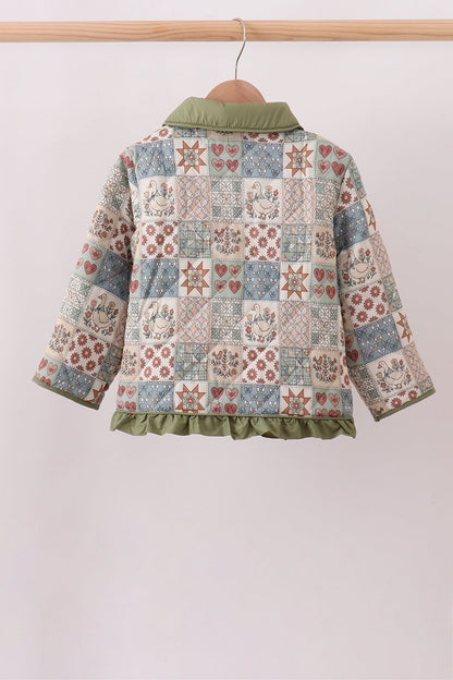 Green Patchwork Floral Ruffle Jacket