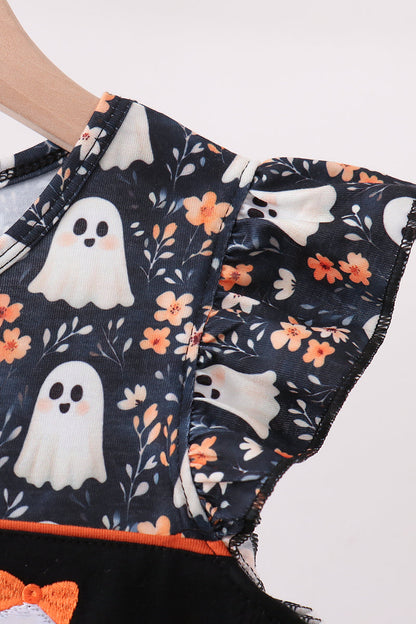 Orange Ghost Embroidery Ruffle Dress