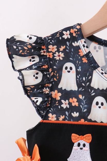 Orange Ghost Embroidery Ruffle Pants Set