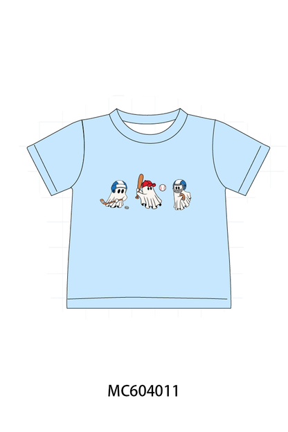 Blue ghost baseball embroidery top