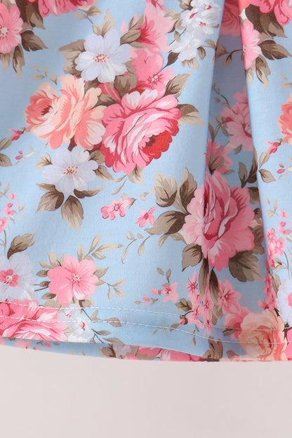 Blue rose floral ruffle bloomer set