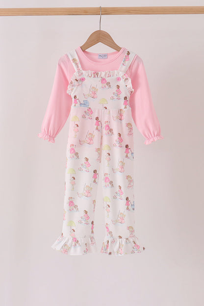 Pink all day adventure ruffle jumpsuit set