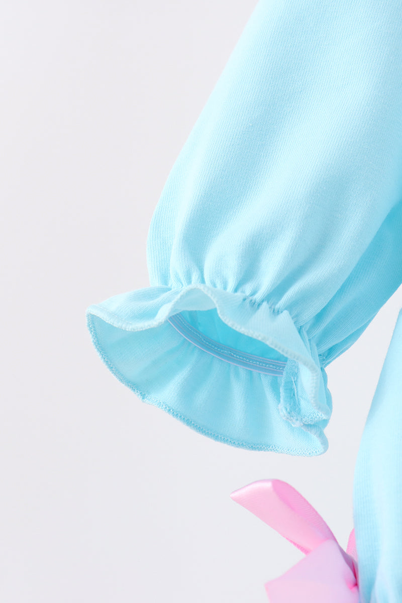 Blue bow french knot ruffle bubble