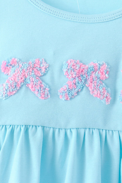 Blue bow french knot plaid pants set