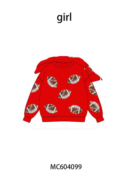 Red football sequin mom&me top