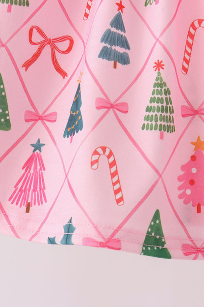 Pink Christmas Tree Embroidery Bloomer Set