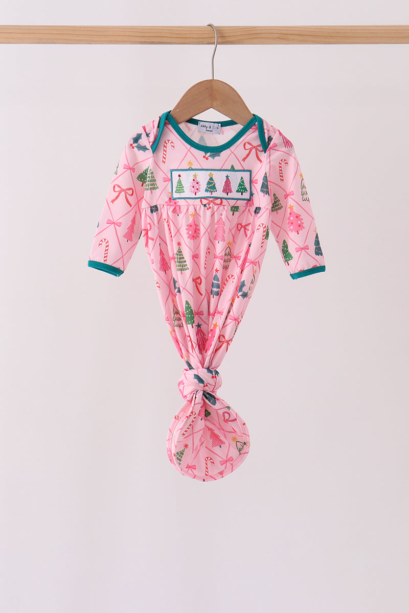Pink Christmas Tree Embroidery Gown