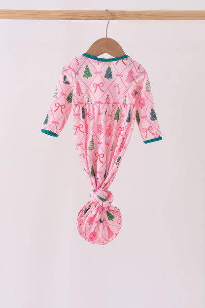 Pink Christmas Tree Embroidery Gown