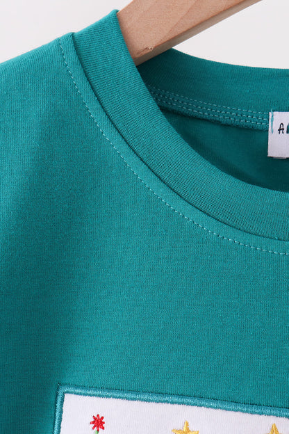 Green Christmas Tree Embroidery Top