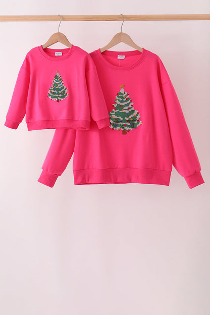 Hot Pink Christmas Tree Sequin Mom&me Top