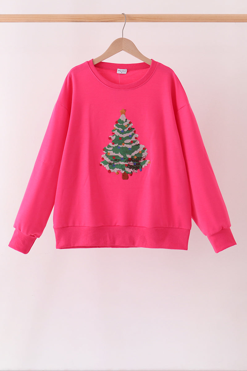 Hot Pink Christmas Tree Sequin Mom&me Top