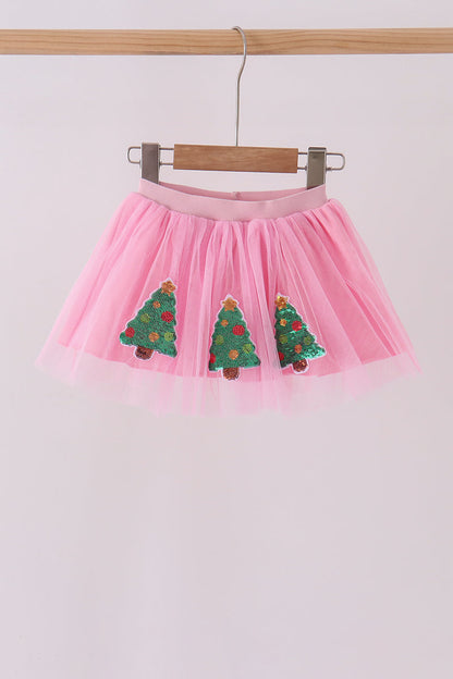 Pink Christmas Tree Sequin Skort