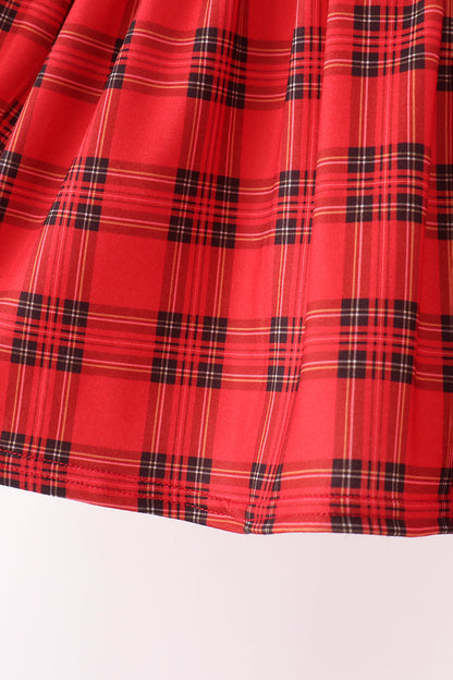 Red Plaid Bow Smocked Ruffle Pants Set