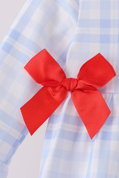 Blue Plaid Bow Ruffle Bubble