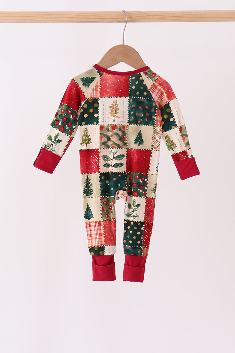 Maroon Checkered Tree Bamboo Romper