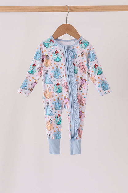 Blue princess ruffle bamboo romper