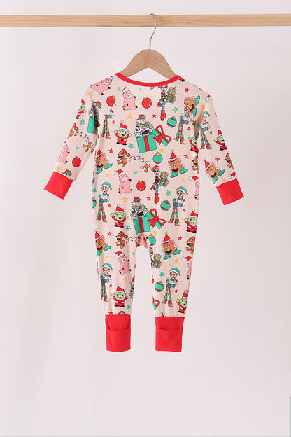 Red christmas toy story ruffle bamboo romper