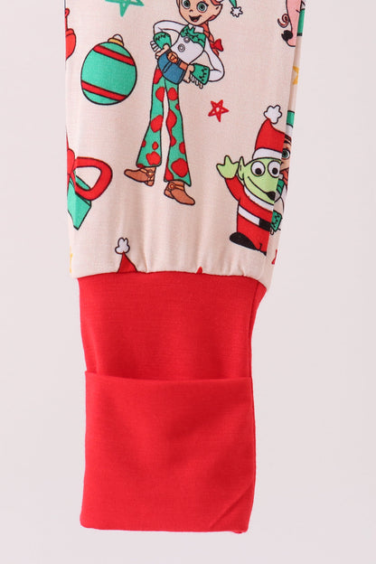 Red christmas toy story ruffle bamboo romper