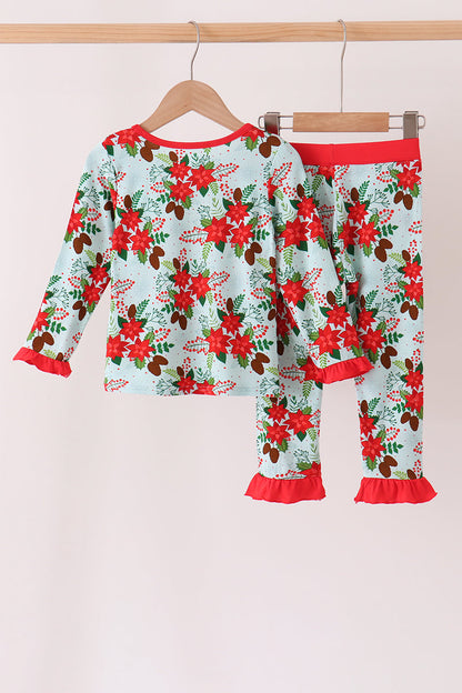 Red Floral Ruffle Bamboo Pajama Set