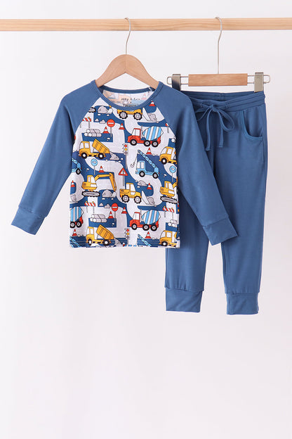 Navy Excavator Bamboo Pants Set