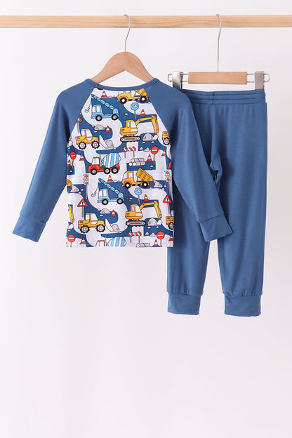 Navy Excavator Bamboo Pants Set