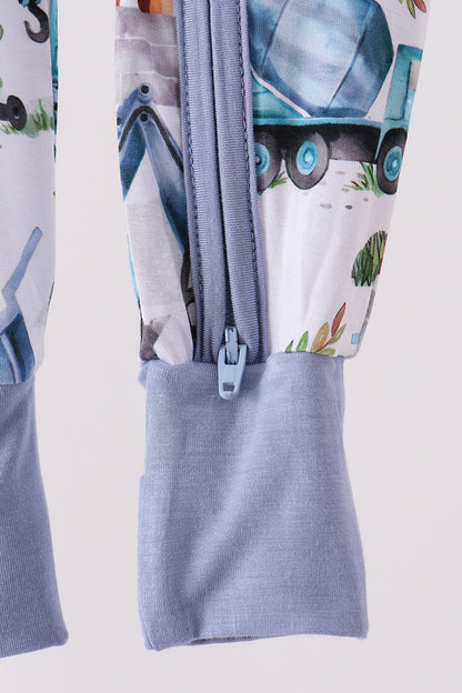 Blue Excavator Bamboo Romper