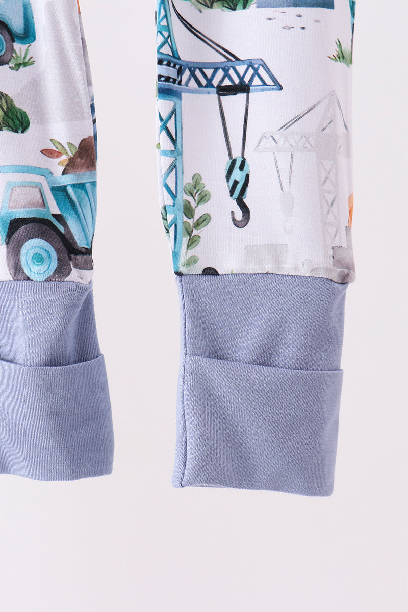 Blue Excavator Bamboo Romper