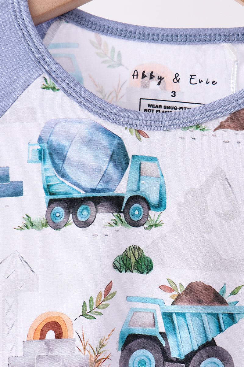 Blue Excavator Bamboo Pajama Set