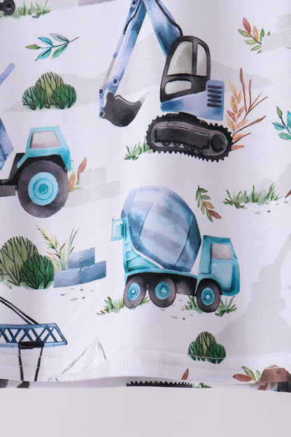 Blue Excavator Bamboo Pajama Set