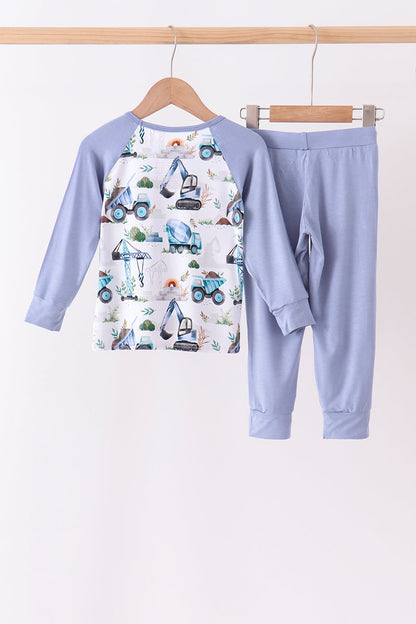 Blue Excavator Bamboo Pajama Set