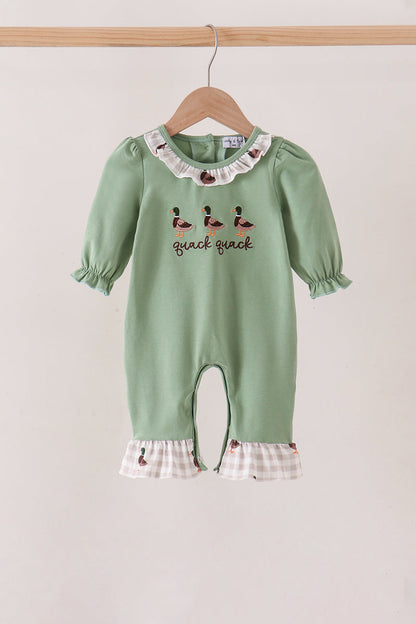 Green duck guack guack embroidery ruffle romper