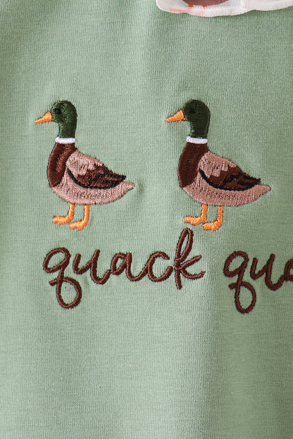 Green duck guack guack embroidery ruffle romper