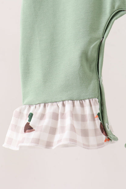 Green duck guack guack embroidery ruffle romper