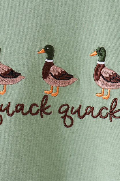 Green Duck guack guack Embroidery Romper